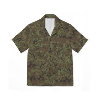 Green Camo Pattern Hawaiian Camp Shirt | Short Sleeve Button-Up