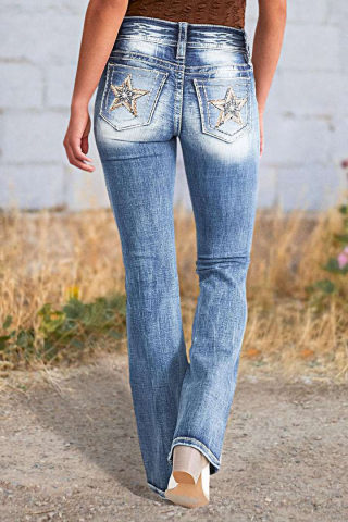 Embroidered Denim Pants, Straight Leg, Stretch 6
