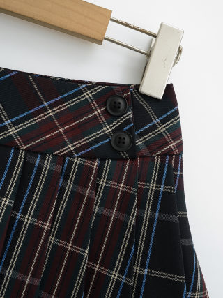Split Pleated Half Skirt | Plaid Pattern 5
