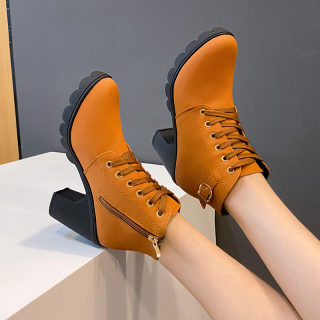 Women's Chunky Heel Buckle Martin Boots | Round Toe 2