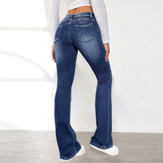 Washed Slim-Fit Flared Jeans for Office Wear 3