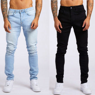 High-Waist Skinny Jeans for Men | Black Slim Fit Sporty Denim Trousers