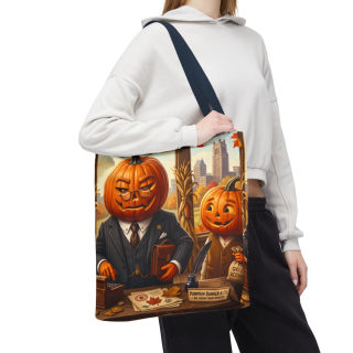 Pumpkin Head Businessmen Tote Bag | Halloween Pumpkin City Illustration 104