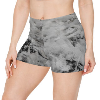 Black & White Ice Texture Women's Shorts | Abstract Snow Pattern 3