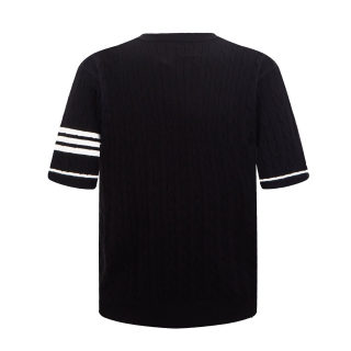 Four-Stripe Herringbone Knit Polo Shirt | Unisex Cross Embroidery 4