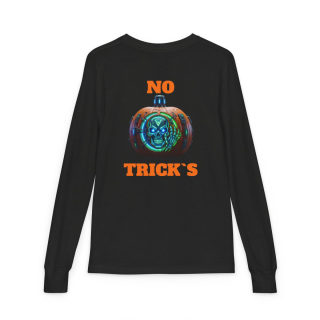 Skull Pumpkin 'No Tricks' Long Sleeve Kids Tee 16
