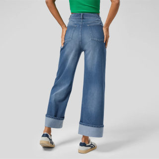 Spring High-Waist Cuffed Straight-Leg Wide Pants 3