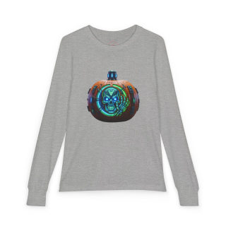 Skull Pumpkin 'No Tricks' Long Sleeve Kids Tee 7