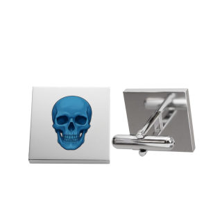 Blue Skull Cufflinks | Gold Square Enamel Skull Cufflinks 2