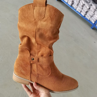 Low Heel Square Heel Suede Pleated Ankle Boots 6