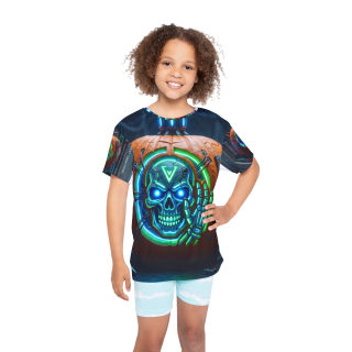 Neon Cyber Skull Pumpkin Kids Jersey 4