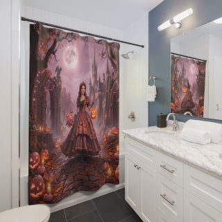 Victorian Witch Halloween Shower Curtain | Pumpkin Nightcape