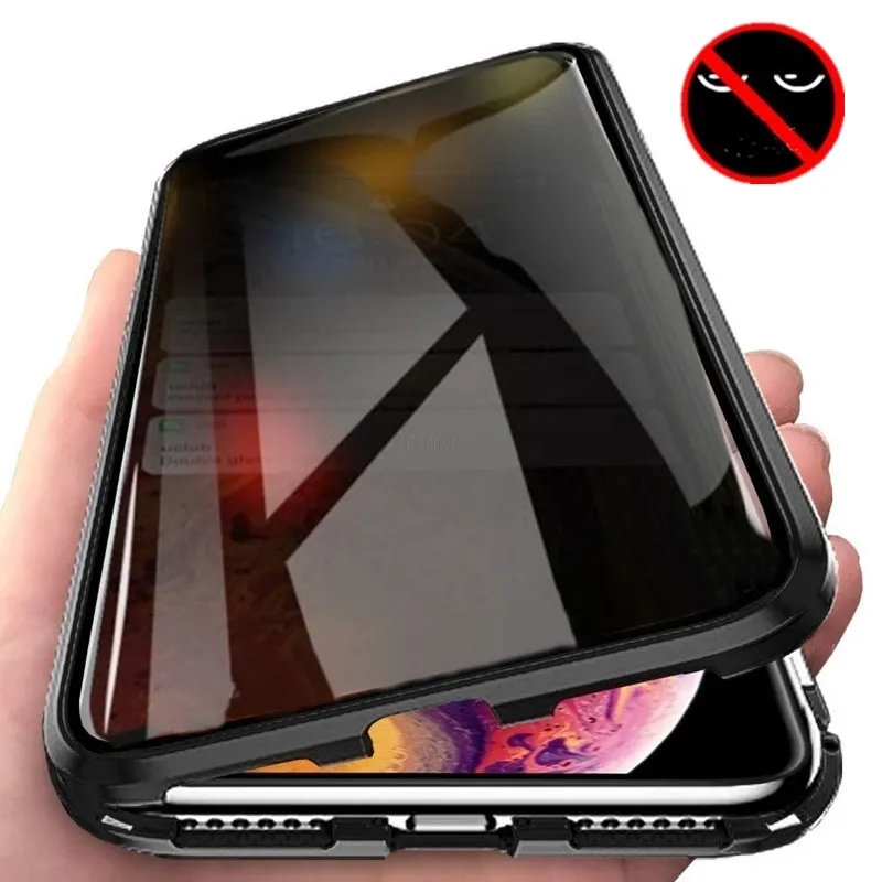 Magnetic Tempered Glass Privacy Phone Case | Anti-Spy 360° Metal Cover