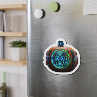 Neon Cyber Skull Pumpkin Die-Cut Magnet | Halloween Techpunk Sticker Magnet 10