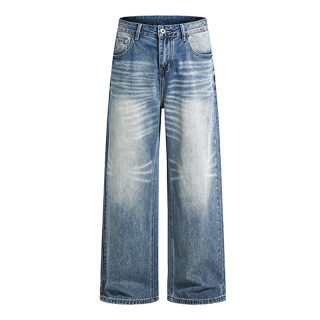 Washed White Straight-Leg Wide Jeans 5