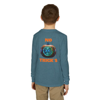 Skull Pumpkin 'No Tricks' Long Sleeve Kids Tee 41