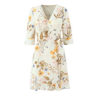 Women's V-Neck Ruffle Hem Tie-Wrap Dress 4
