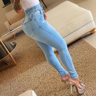 High-Waist Slim Ripped Skinny Jeans, High Stretch 2