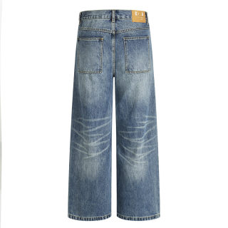 Washed Ripple White Straight Leg Denim Jeans 2