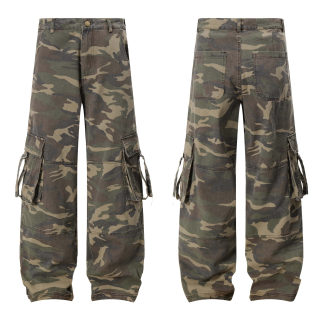 Unisex Retro Camouflage Multi-Pocket Denim Work Pants 4