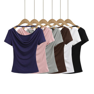Swing Collar Pleated Short Sleeve T-Shirt | Round Neck