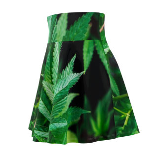 Cannabis Leaf Pattern Skater Skirt | Green Botanical Print 2