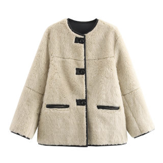 Women's Tri-Color Faux Fur Plush Jacket 3