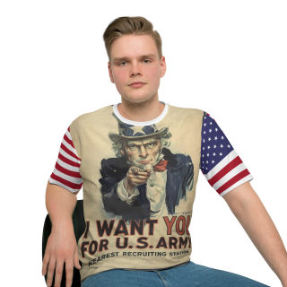 Uncle Sam I Want You vintage poster T-shirt | American flag sleeve shirt