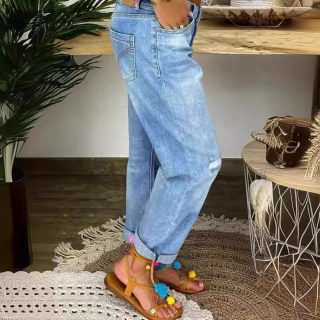 Blue Ripped Jeans, Loose Straight Leg 3