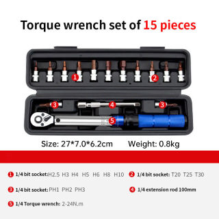 15-Piece Bike Torque Wrench Set, 2-24Nm