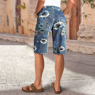 High-Waist Wide-Leg Five-Quarter Length Pants with Floral Print 3