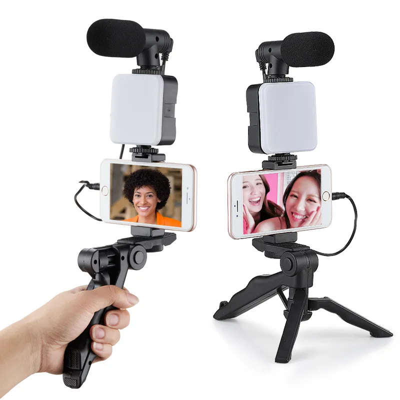 Vlogging Kit: Phone Tripod with LED Fill Light and Mini Microphone