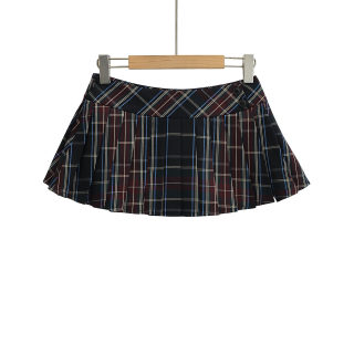 Split Pleated Half Skirt | Plaid Pattern