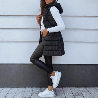 Solid Color Hooded Sleeveless Vest Jacket | Women's Medium Long 3