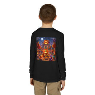 Jack-O'-Lantern Halloween Street Scene Long Sleeve Kids Tee 36