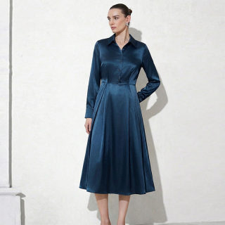 Long Sleeve Solid Color A-Line Dress 4
