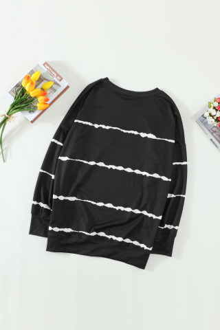 Black Striped Abstract Long Sleeve Sweatshirt 6