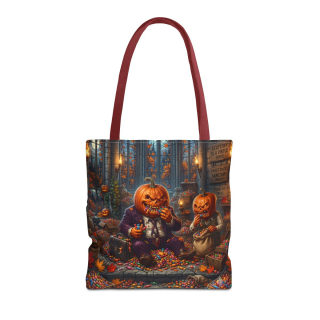 Jack-o'-Lantern Candy Haul Tote Bag | Halloween Pumpkin Scene 5