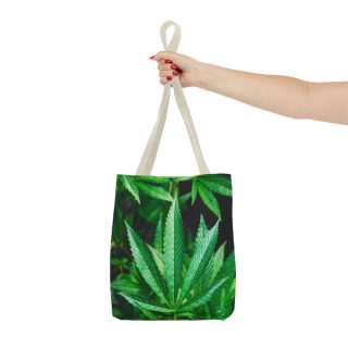 Green Cannabis Leaf Tote Bag | All-Over Print Hemp Plant Design 55