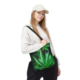 Green Cannabis Leaf Tote Bag | All-Over Print Hemp Plant Design 76