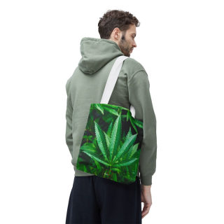 Green Cannabis Leaf Tote Bag | All-Over Print Hemp Plant Design 82