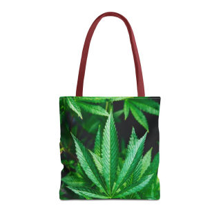 Green Cannabis Leaf Tote Bag | All-Over Print Hemp Plant Design 5