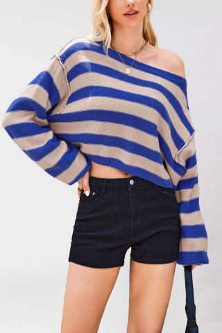Hooded Striped Loose Short Knit Sweater 5
