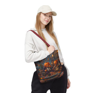 Jack-o'-Lantern Candy Haul Tote Bag | Halloween Pumpkin Scene 64