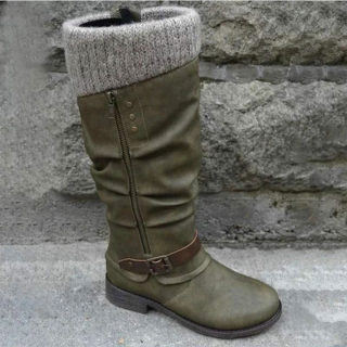 Thick Heel Side Zipper Knit Boots | Women's 4