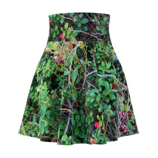 Wild Berry Vine Print Skater Skirt | Botanical Green Nature Pattern