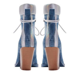 Denim Lace-Up Chelsea Boots | Pointed Toe Platform Riveted 2