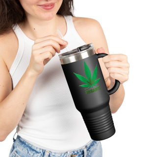 Organic cannabis leaf travel mug, 40oz insulated tumbler 36