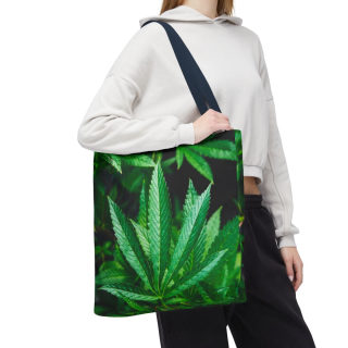 Green Cannabis Leaf Tote Bag | All-Over Print Hemp Plant Design 104