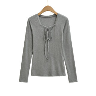 Deep V-Neck Tied Long Sleeve T-Shirt 5